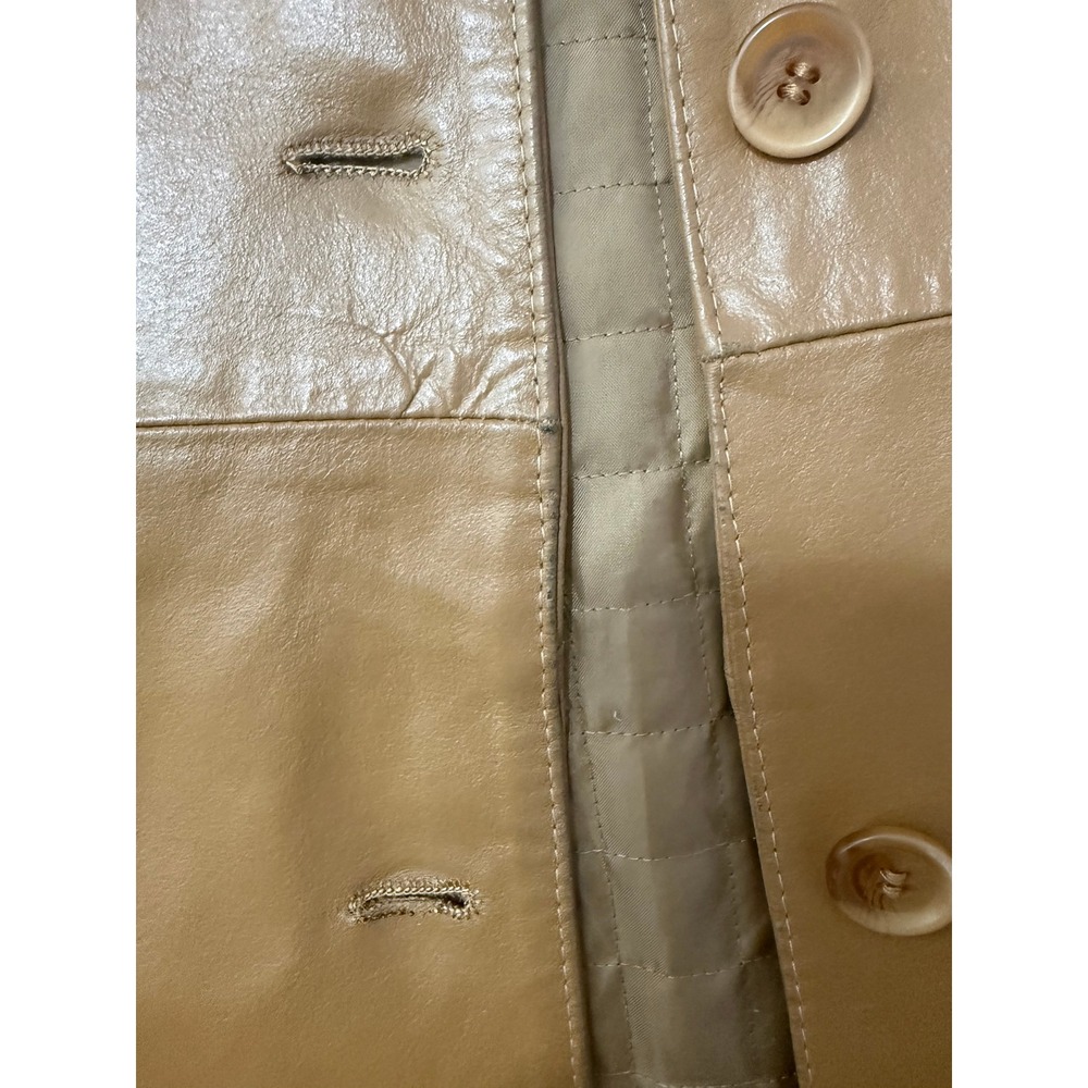 Specchio Italia Tan Leather Trench Coat Made in Italy Vera Pelle Mid Length L - Picture 7 of 13